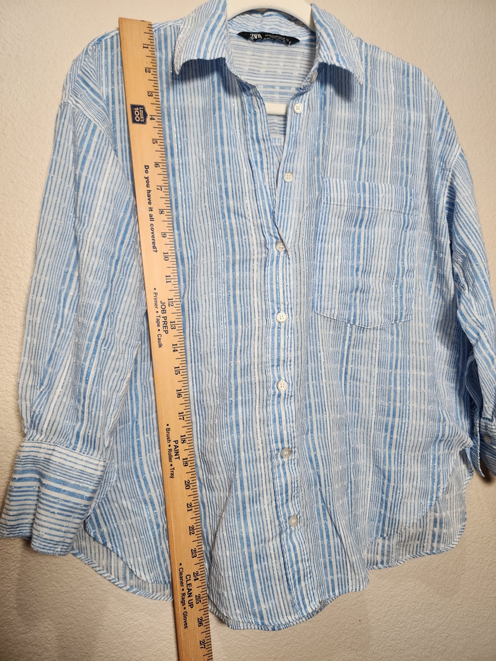 Oversized Button Up Zara Light Blue and White Striped Button Down Shirt - Picture 3 of 11